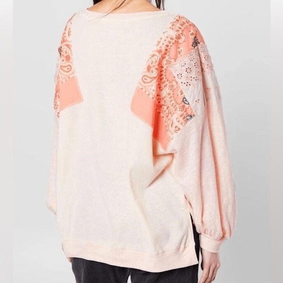 WE THE FREE by Free People Feelin' It Top Peach Mixed Fabric size Large READ - Picture 14 of 14
